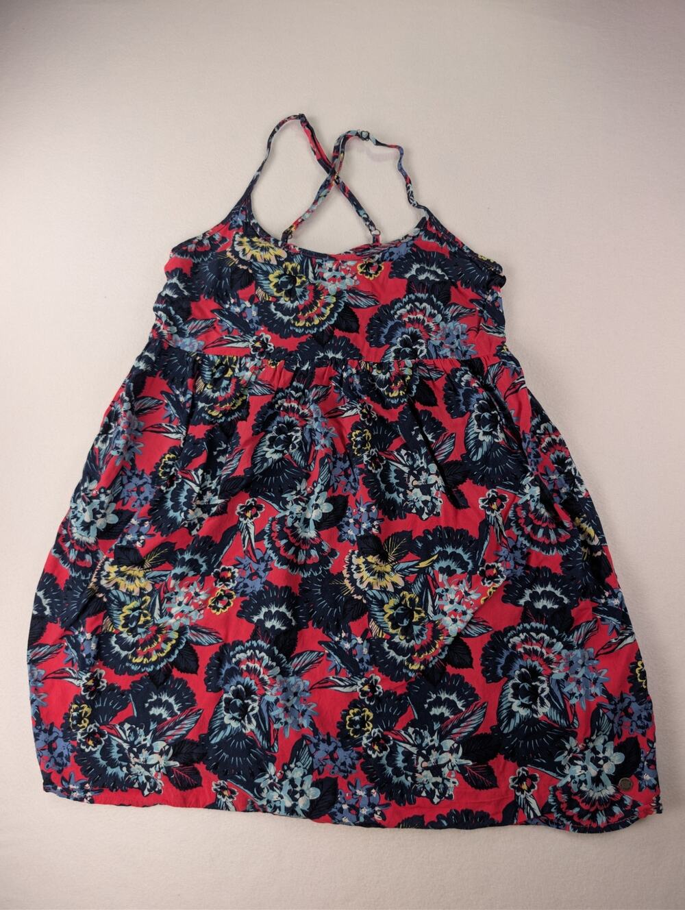 Roxy Women’s Small Floral Strappy Mini Dress Red Blue Surf Beach
